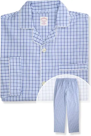 Brooks Brothers Mens Cotton Two Piece Pajama Shirt and Pants Lounge Set,