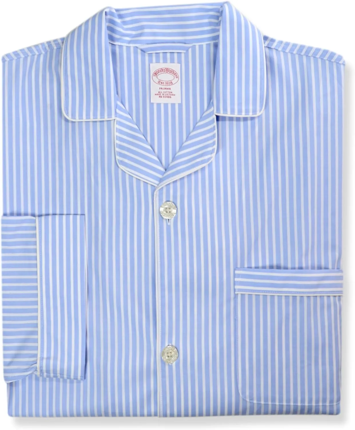 Brooks Brothers Mens Cotton Two Piece Pajama Shirt and Pants Lounge Set,