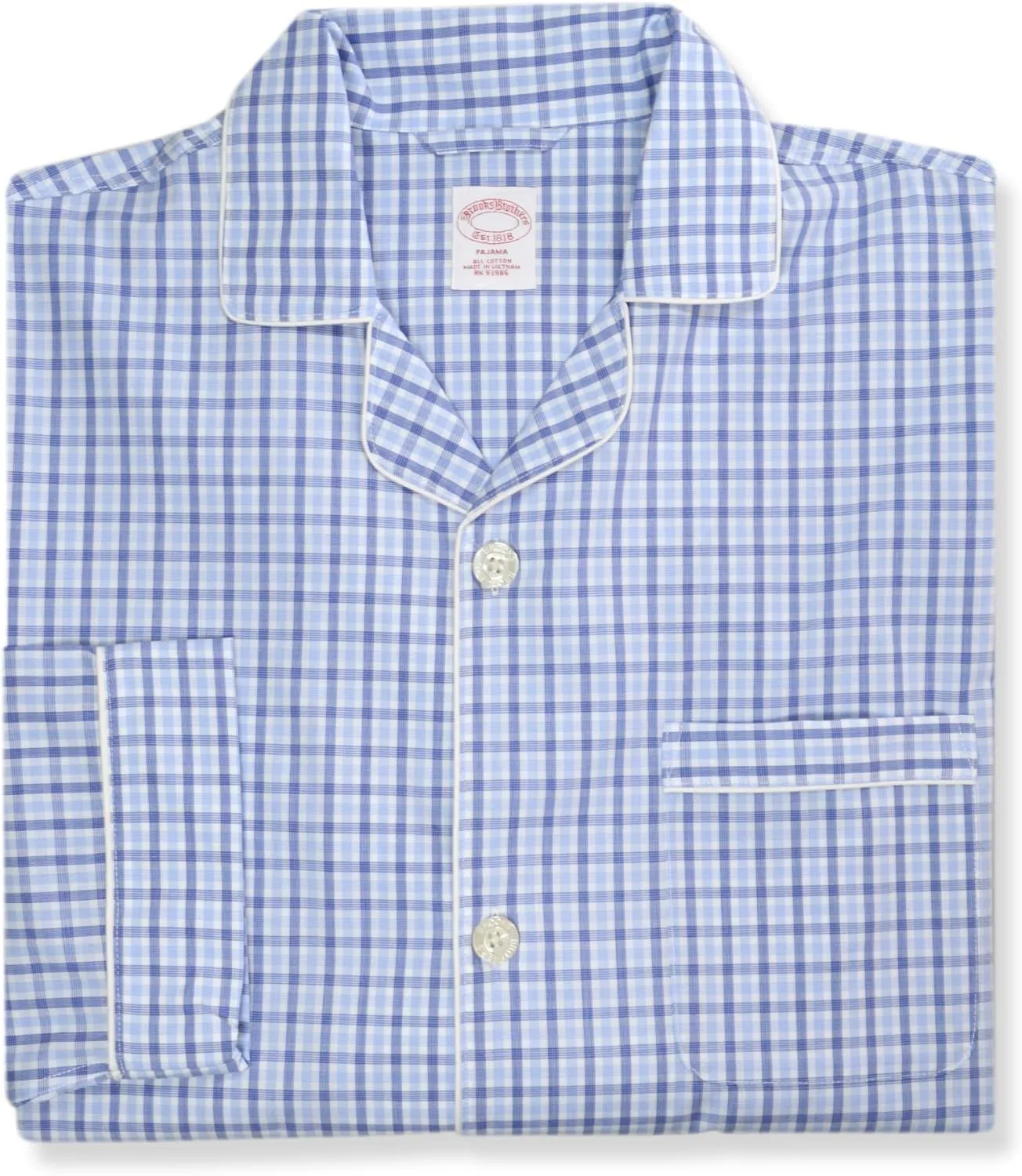 Brooks Brothers Mens Cotton Two Piece Pajama Shirt and Pants Lounge Set,