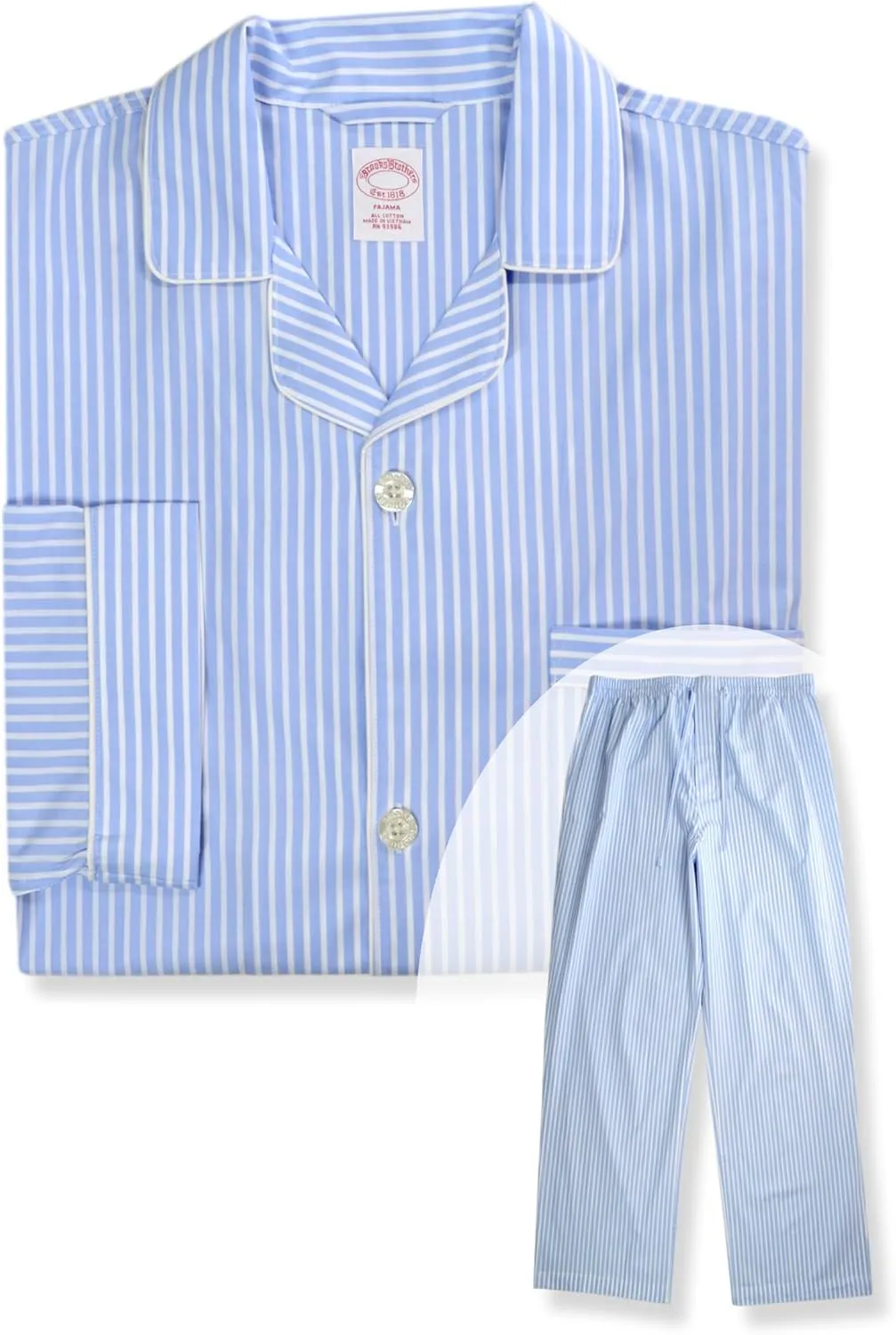 Brooks Brothers Mens Cotton Two Piece Pajama Shirt and Pants Lounge Set,