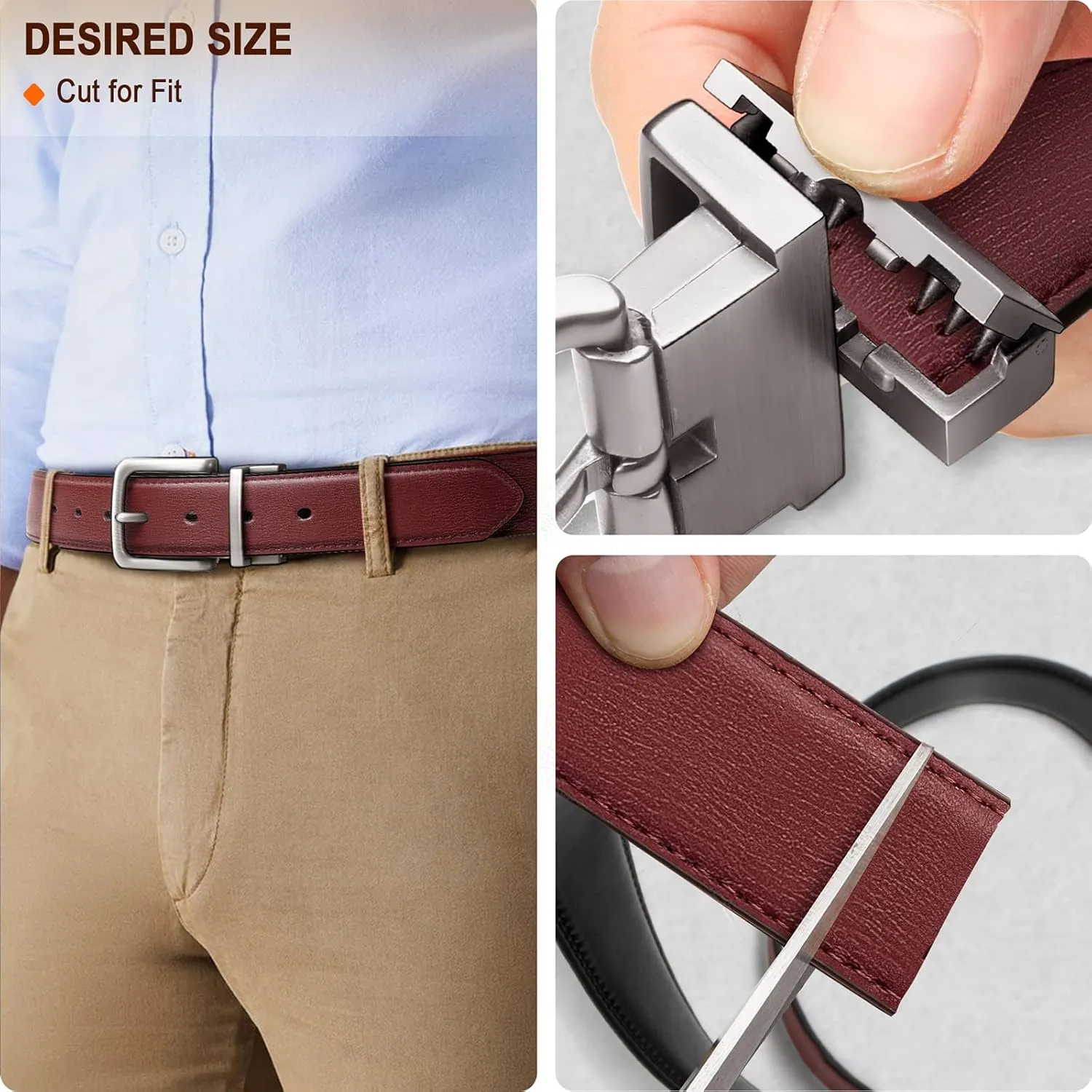BULLIANT Men's Belt,Reversible Belt Adjustable For Gift Men 1.25”-Cut For Fit-2 Sides in 1 Belt(Not 2)