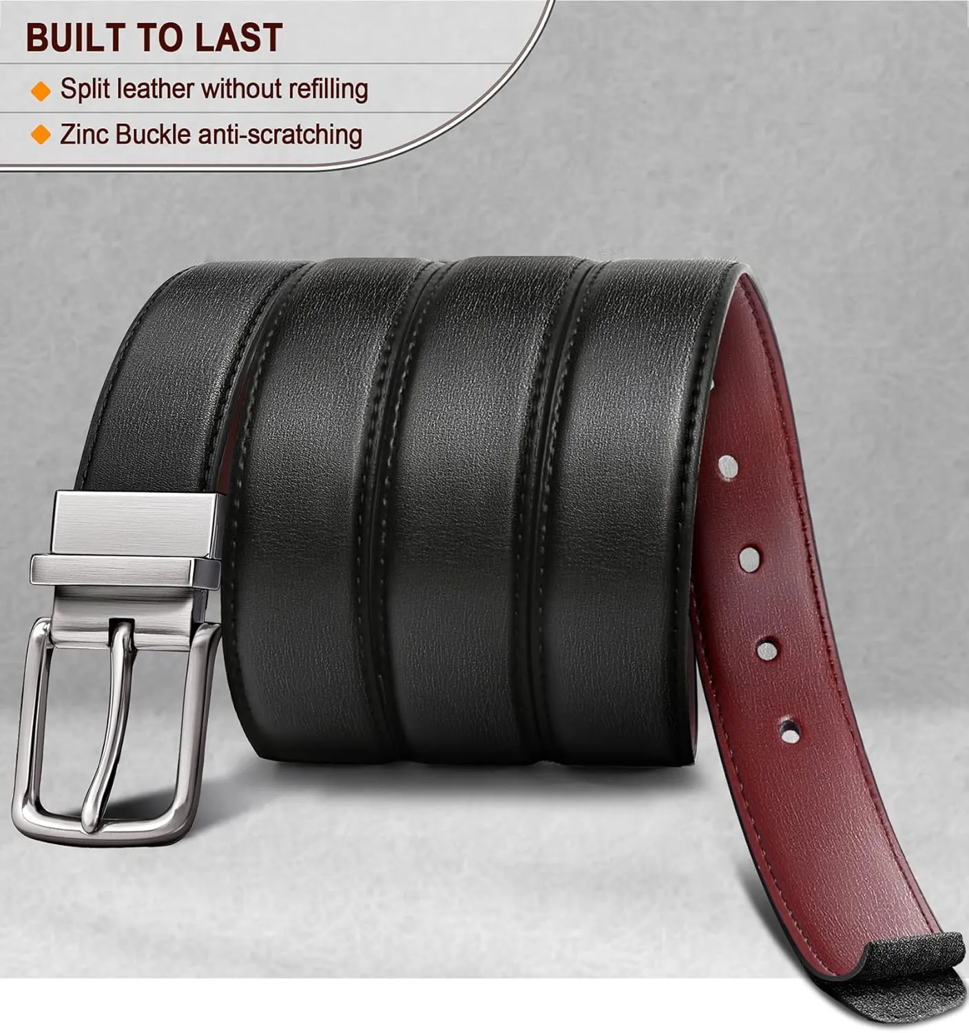 BULLIANT Men's Belt,Reversible Belt Adjustable For Gift Men 1.25”-Cut For Fit-2 Sides in 1 Belt(Not 2)