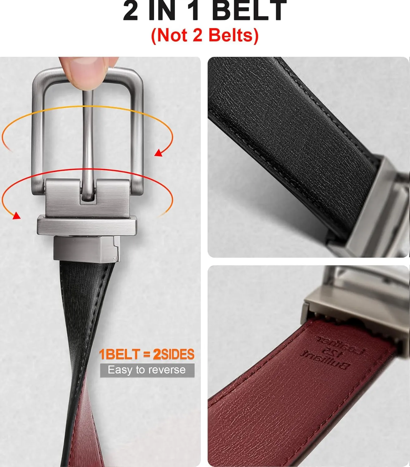 BULLIANT Men's Belt,Reversible Belt Adjustable For Gift Men 1.25”-Cut For Fit-2 Sides in 1 Belt(Not 2)
