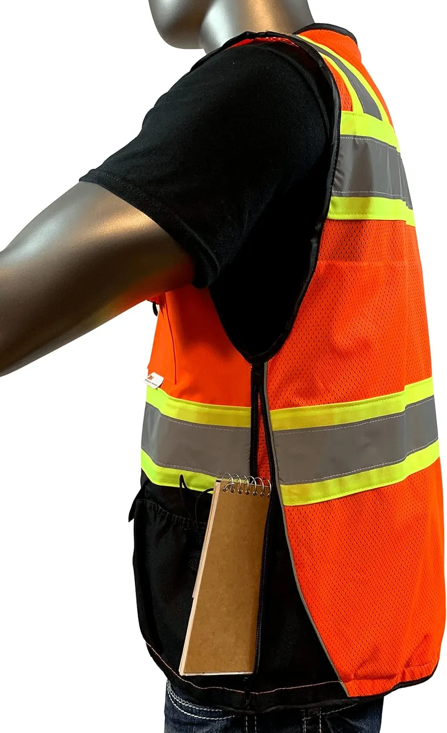 (C Vest For Mens Black Series Safety Vest With Zipper and Utility Pockets Premium Black Series Surveyors Vest (Medium, Orange/Black)