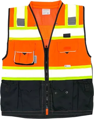 (C Vest For Mens Black Series Safety Vest With Zipper and Utility Pockets Premium Black Series Surveyors Vest (Medium, Orange/Black)