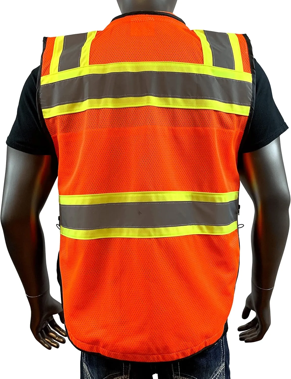 (C Vest For Mens Black Series Safety Vest With Zipper and Utility Pockets Premium Black Series Surveyors Vest (Medium, Orange/Black)