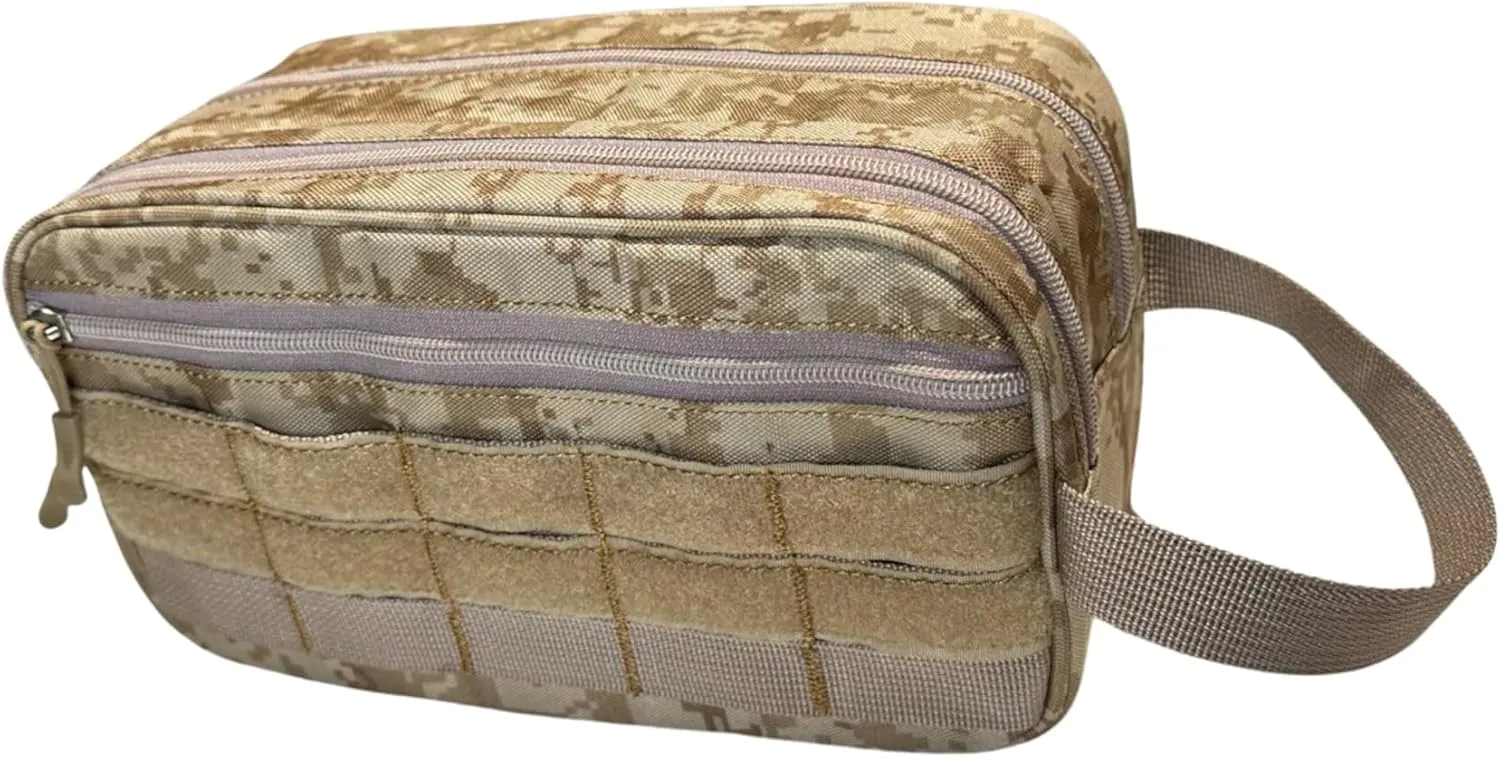 Camo Travel Toiletry Bag - 1000D Polyester Organizer Bag - Multiple Storage Compartments, Front & Back Molle Webbings - Rectangular Shape Upgraded Design - Ideal for Travel, Camping & Tools Storage