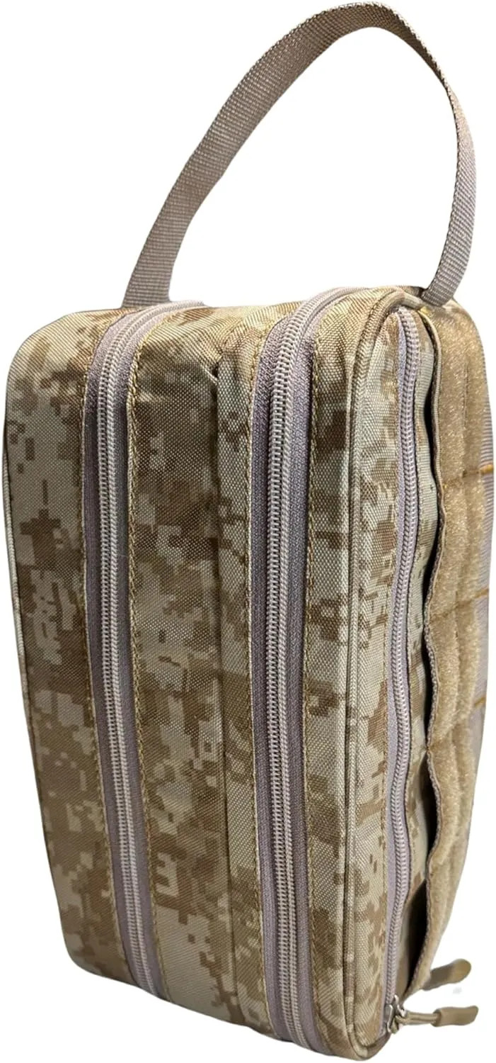 Camo Travel Toiletry Bag - 1000D Polyester Organizer Bag - Multiple Storage Compartments, Front & Back Molle Webbings - Rectangular Shape Upgraded Design - Ideal for Travel, Camping & Tools Storage