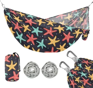 Camping Hammock Outdoor Hammocks for Outside Starfish Black Beach Trees Portable Lightweight with Pockets Tree Straps Indoor