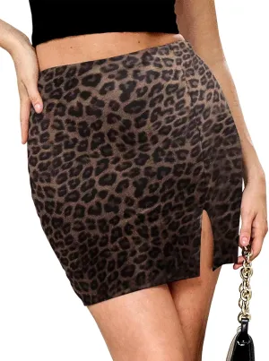 Cantonwalker Bodycon Mini Skirts for Women High Waist Split Hem Pencil Skirts