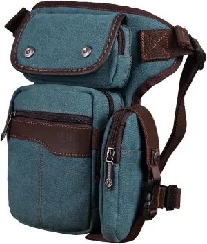Canvas Drop Leg Bag Cycling Waist Pack for Men Outdoor Travel Sports Tactical Hiking Climbing Motorcycle Bike Riding Fanny Pouch Casual Camping Sling Daypack (Laker Blue)