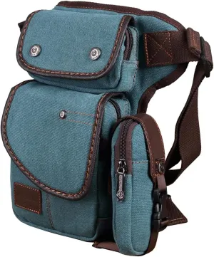 Canvas Drop Leg Bag Outdoor Waist Pack for Men Women Tactical Military Motorcycle Bike Cycling Multi-Pocket Waist Fanny Pouch Travel Hiking Climbing Thigh Bag Pocket Lake Blue