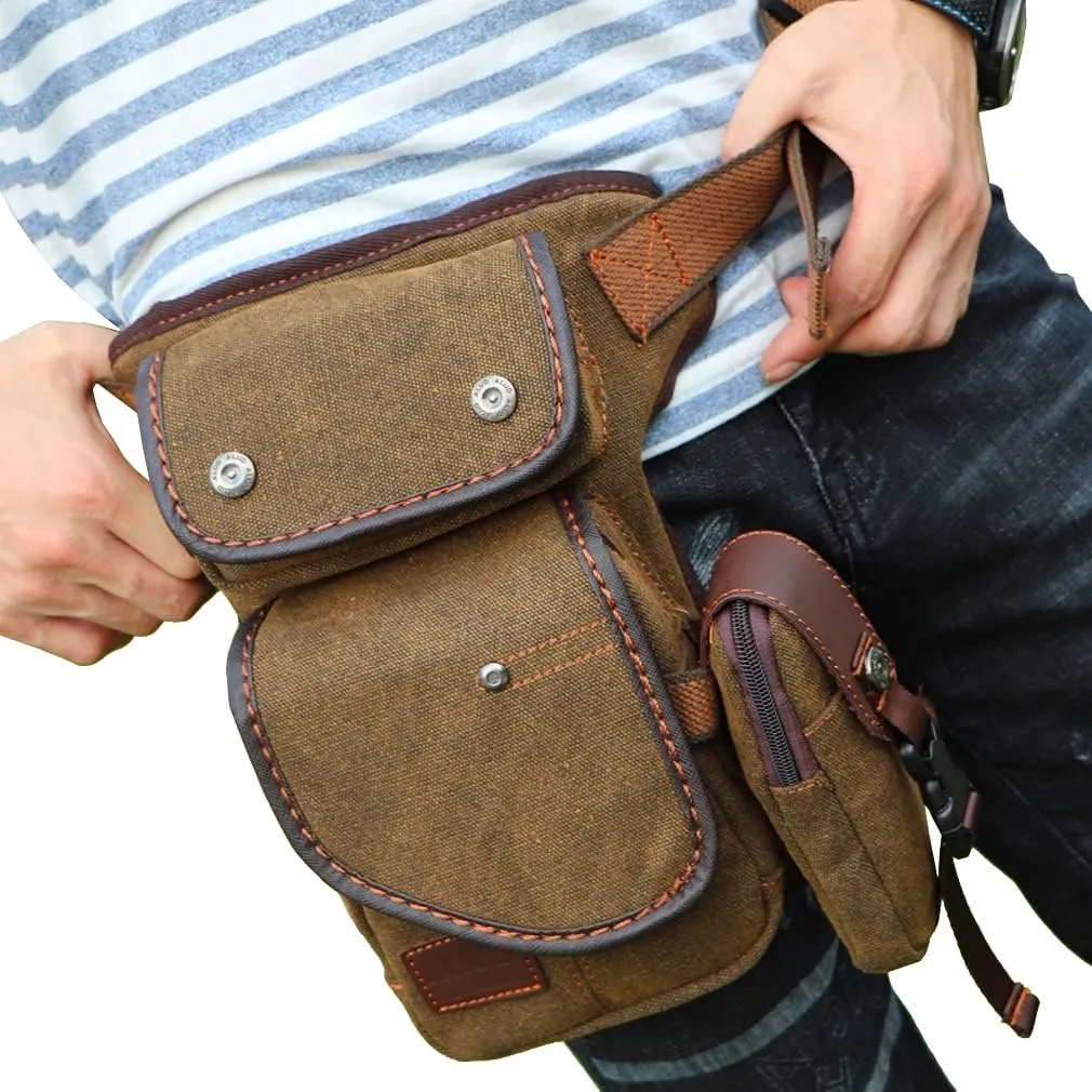 Canvas Drop Leg Bag Outdoor Waist Pack for Men Women Tactical Military Motorcycle Bike Cycling Multi-Pocket Waist Fanny Pouch Travel Hiking Climbing Thigh Bag Pocket Lake Blue
