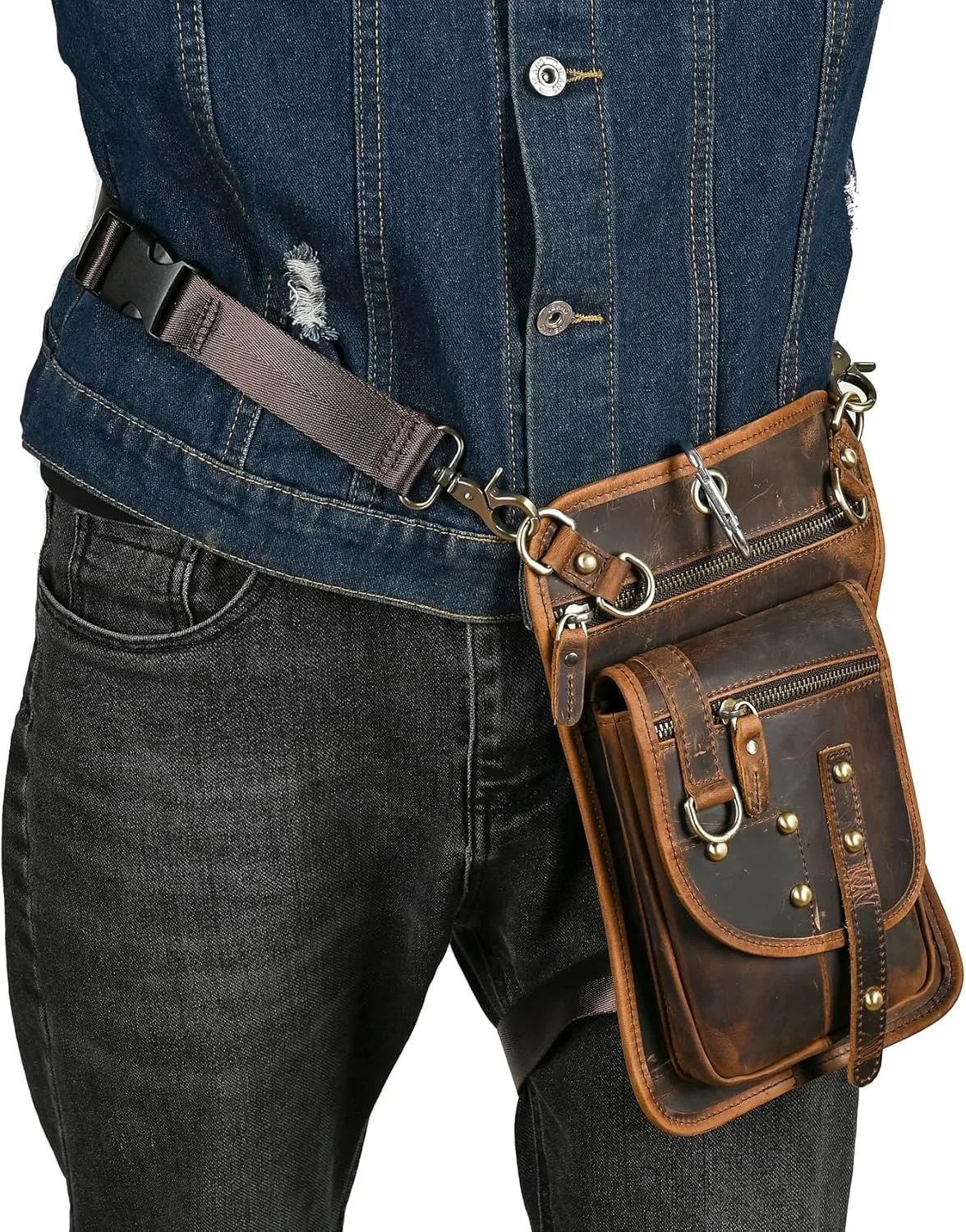 Canvas   Leather Motorcycle Travel Fanny Waist Pack Drop Thigh Leg Bag Pouch For Men Women FB2141