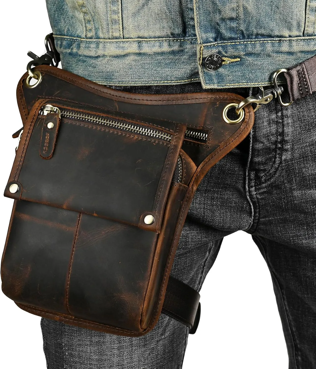 Canvas   Leather Motorcycle Travel Fanny Waist Pack Drop Thigh Leg Bag Pouch For Men Women FB2141