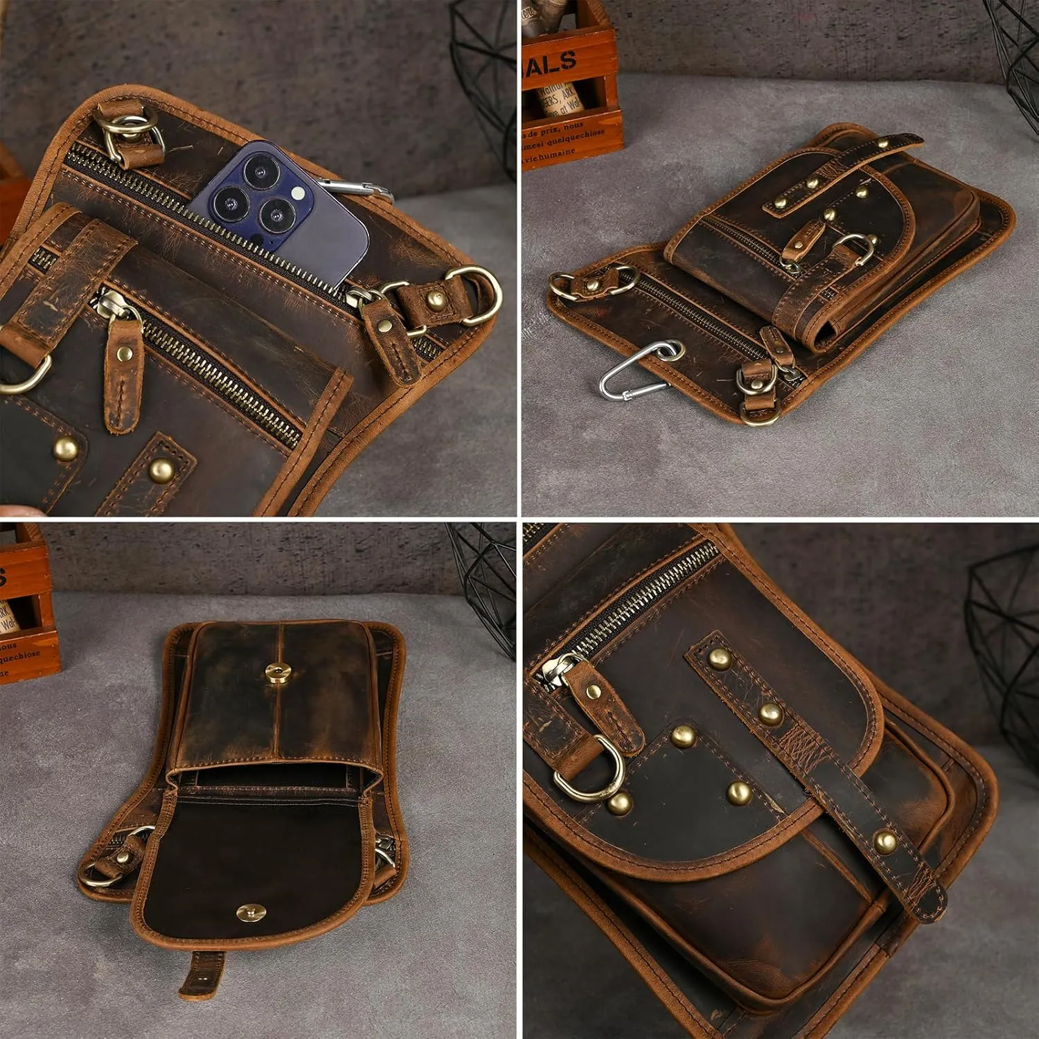 Canvas   Leather Motorcycle Travel Fanny Waist Pack Drop Thigh Leg Bag Pouch For Men Women FB2141