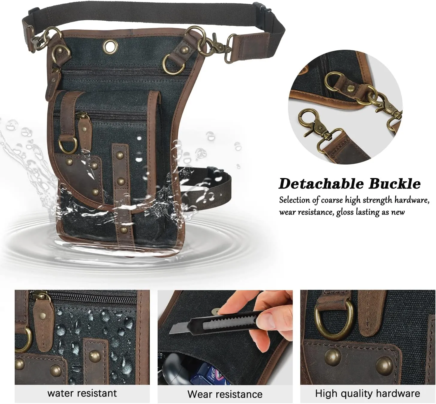 Canvas   Leather Motorcycle Travel Fanny Waist Pack Drop Thigh Leg Bag Pouch For Men Women FB2141