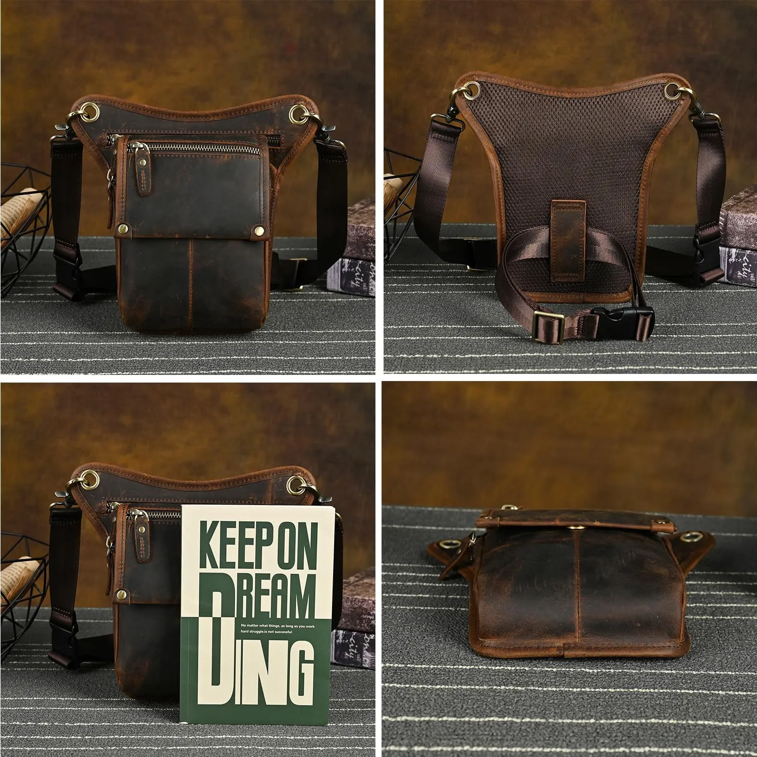 Canvas   Leather Motorcycle Travel Fanny Waist Pack Drop Thigh Leg Bag Pouch For Men Women FB2141