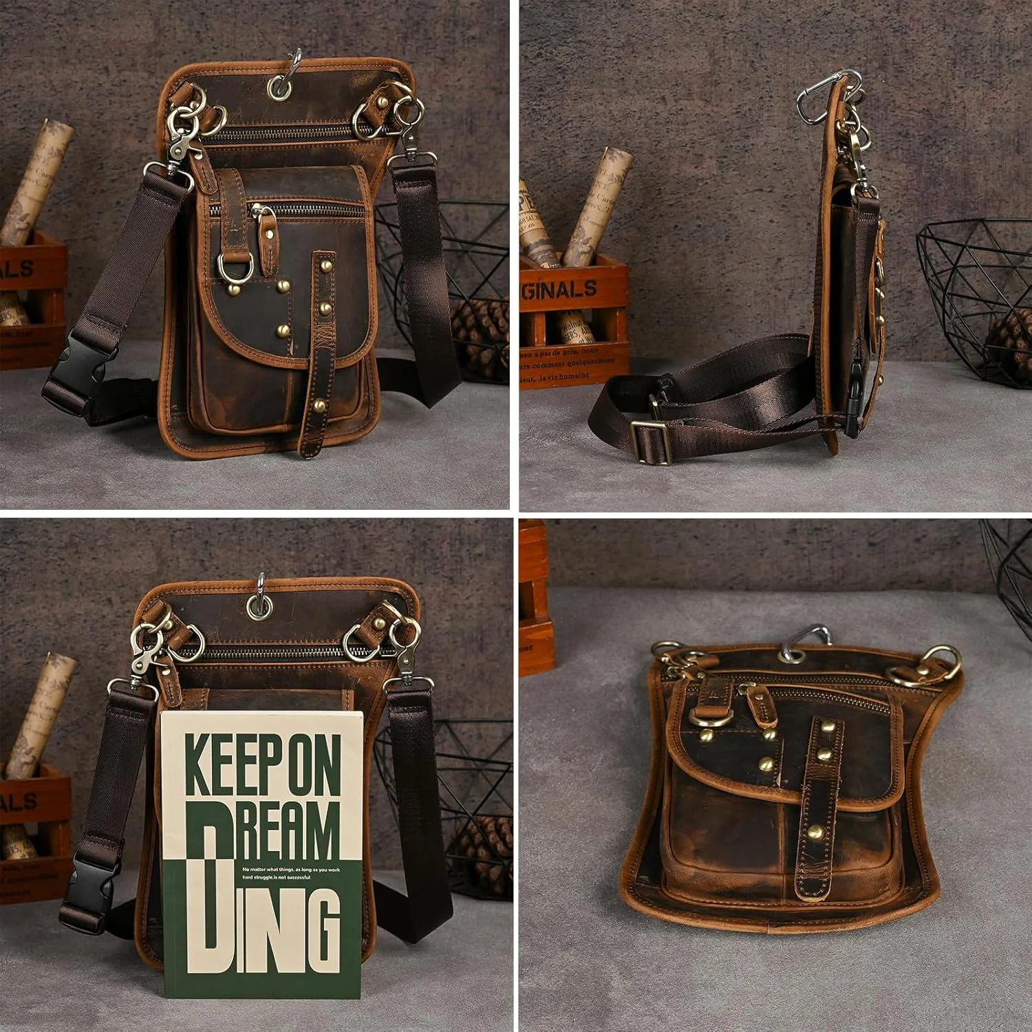 Canvas   Leather Motorcycle Travel Fanny Waist Pack Drop Thigh Leg Bag Pouch For Men Women FB2141