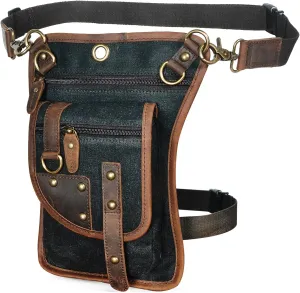 Canvas   Leather Motorcycle Travel Fanny Waist Pack Drop Thigh Leg Bag Pouch For Men Women FB2141