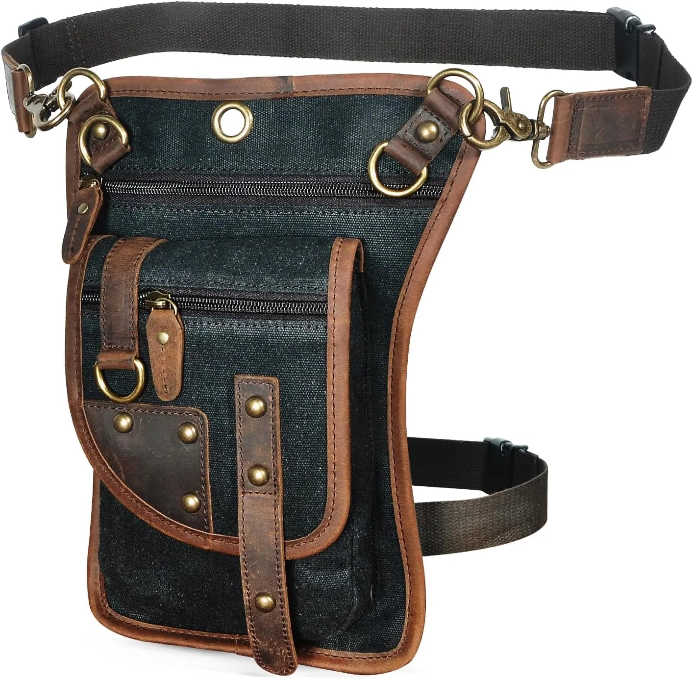 Canvas   Leather Motorcycle Travel Fanny Waist Pack Drop Thigh Leg Bag Pouch For Men Women FB2141