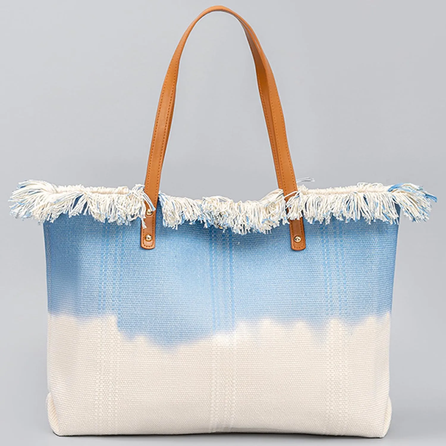 Canvas Tote Bag Embroidered Fringe Large Recycled Gradient Casual Shoulder Summer Beach Bag for Daily Use Travel Gym