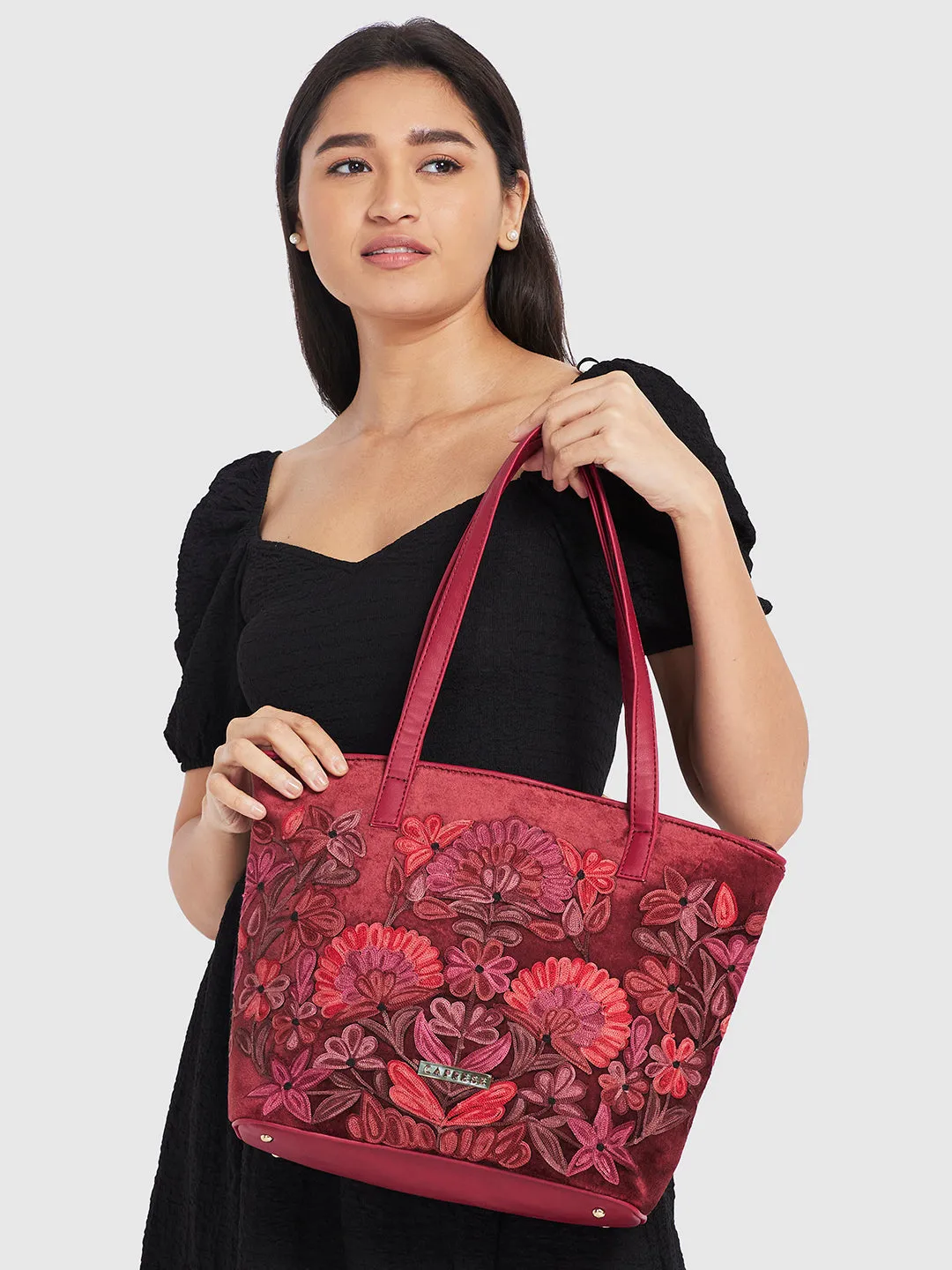 Caprese Tresna Medium Maroon Tote Bag