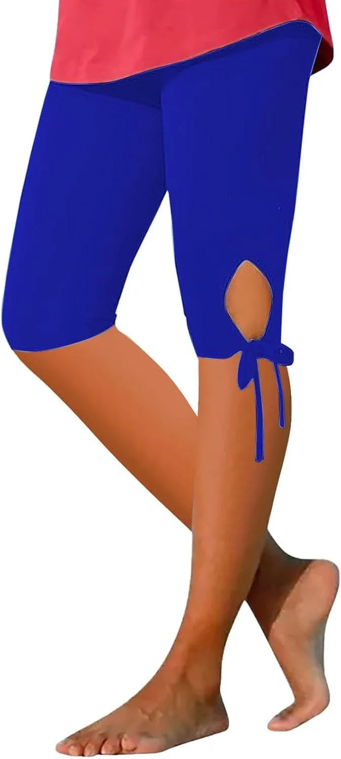 Capri Leggings for Women Tummy Control Knee Length Capri Leggings 2024 Summer Cropped Pants Casual Solid Comfy Capris