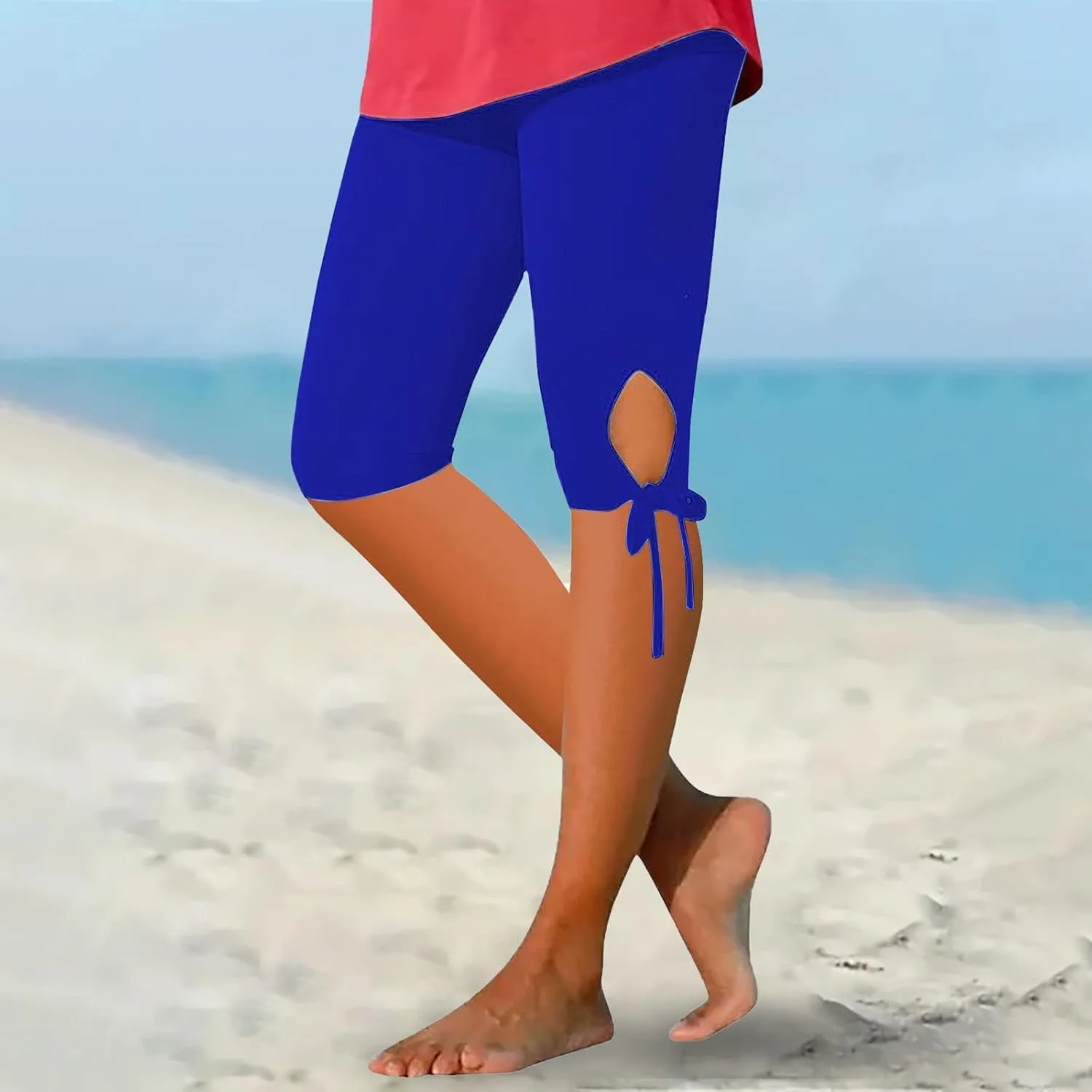 Capri Leggings for Women Tummy Control Knee Length Capri Leggings 2024 Summer Cropped Pants Casual Solid Comfy Capris