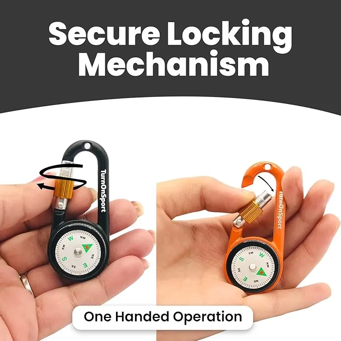 Carabiner Clip On Compass Hiking - Compact Compass Keychain Backpacks | Small Pocket Magnetic Compass Keychain for Kids - Hiking Compass Twist Lock | Keyring Keychains Outdoor Survival Camping 2 pcs