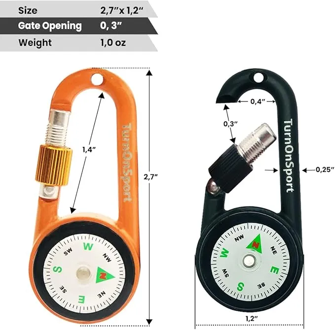 Carabiner Clip On Compass Hiking - Compact Compass Keychain Backpacks | Small Pocket Magnetic Compass Keychain for Kids - Hiking Compass Twist Lock | Keyring Keychains Outdoor Survival Camping 2 pcs