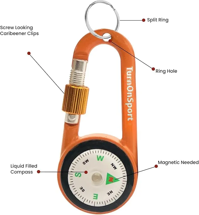 Carabiner Clip On Compass Hiking - Compact Compass Keychain Backpacks | Small Pocket Magnetic Compass Keychain for Kids - Hiking Compass Twist Lock | Keyring Keychains Outdoor Survival Camping 2 pcs