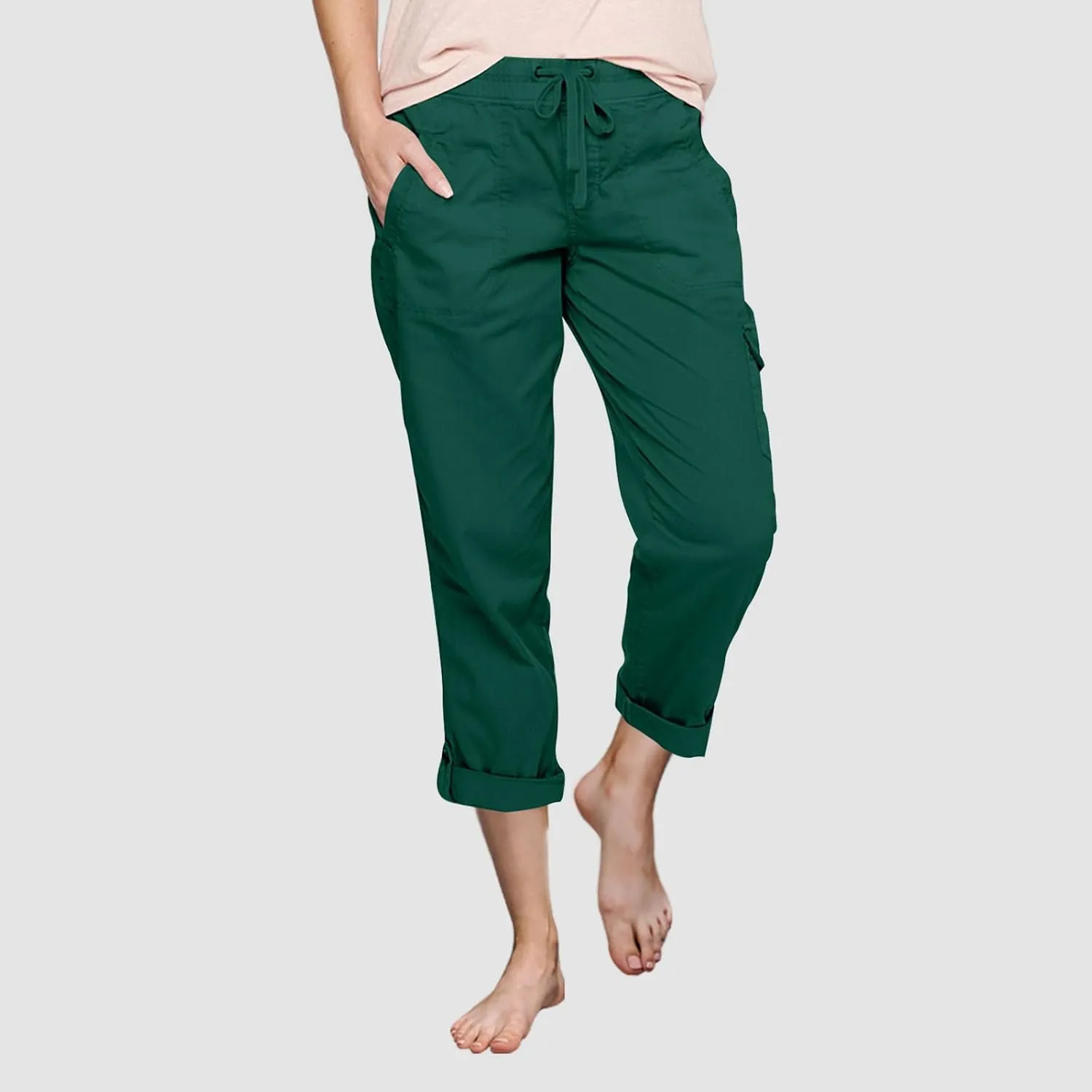Cargo Capri Athletic Pants Women Lightweight Quick Dry Cropped Summer Loose Fit Elastic Waist Sports Hiking Trousers