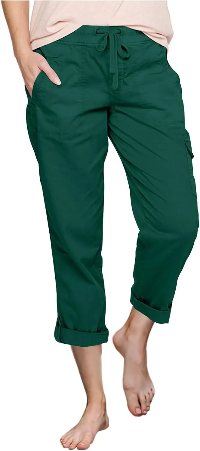 Cargo Capri Athletic Pants Women Lightweight Quick Dry Cropped Summer Loose Fit Elastic Waist Sports Hiking Trousers