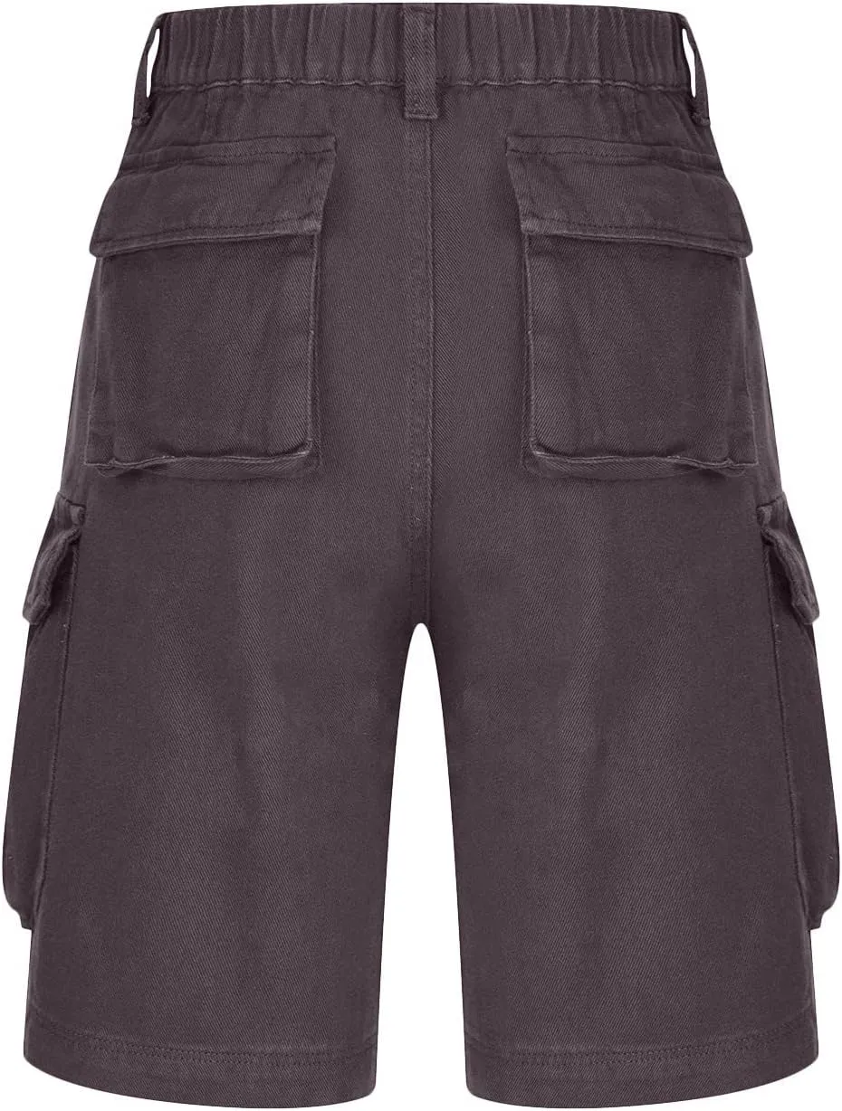 Cargo Shorts for Women Trendy Elastic High Waisted Knee Length Shorts Loose Casual Outdoor Summer Shorts with Pockets