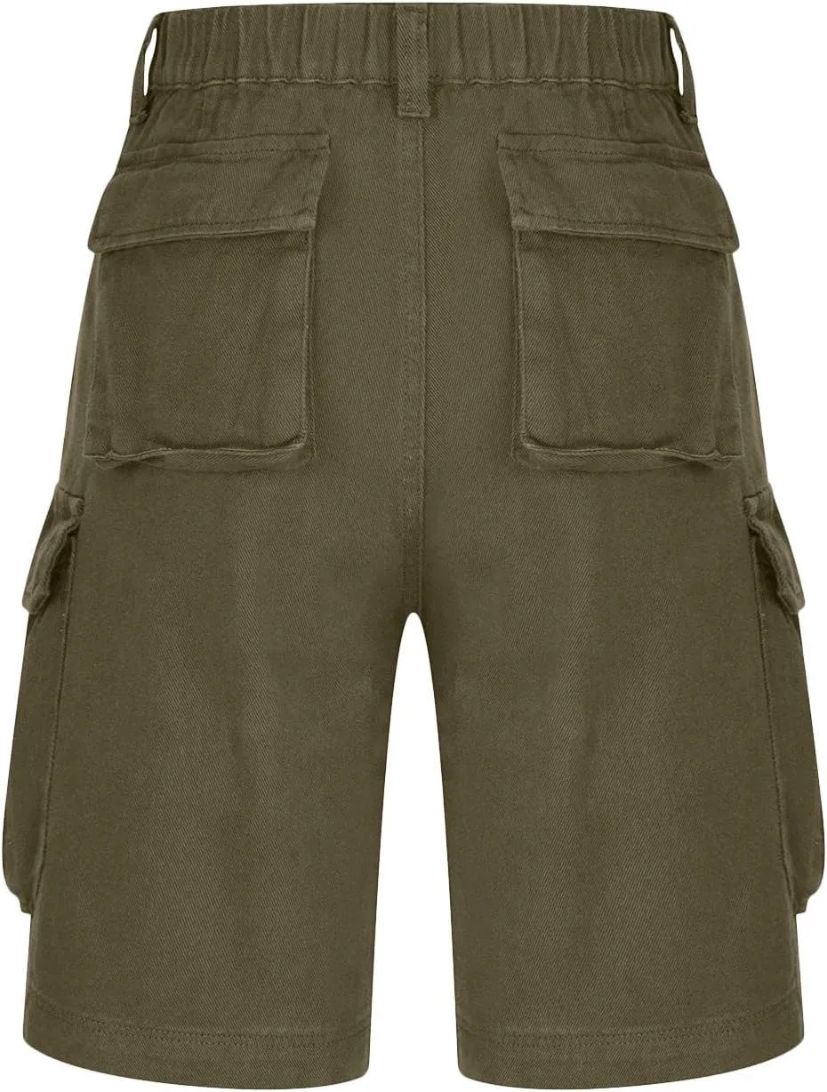 Cargo Shorts for Women Trendy Elastic High Waisted Knee Length Shorts Loose Casual Outdoor Summer Shorts with Pockets