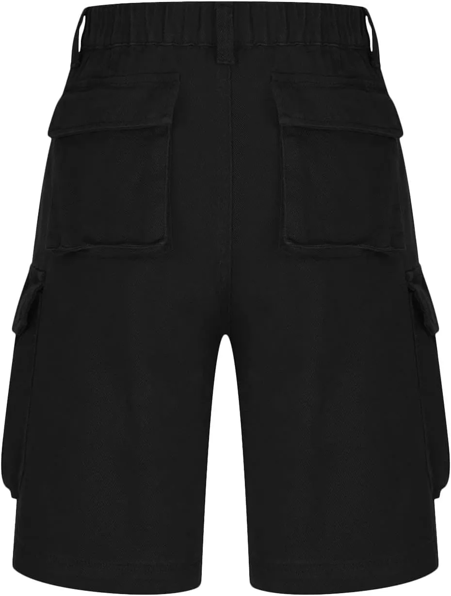 Cargo Shorts for Women Trendy Elastic High Waisted Knee Length Shorts Loose Casual Outdoor Summer Shorts with Pockets