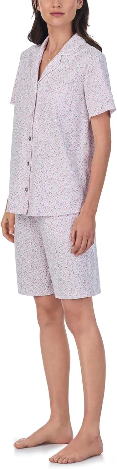Carole Hochman Pajama Sets for Women 2 Piece Cotton Knit Short Sleeve Button Down Bermuda Short PJ Set