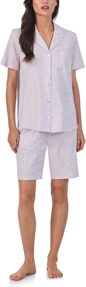 Carole Hochman Pajama Sets for Women 2 Piece Cotton Knit Short Sleeve Button Down Bermuda Short PJ Set