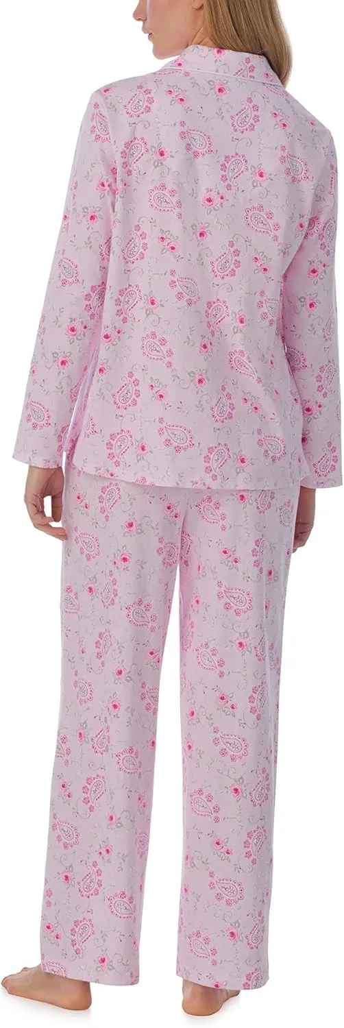 Carole Hochman Pajamas for Women 2 Piece Set - Cotton Knit Long Sleeve Button Down Pant PJ Set