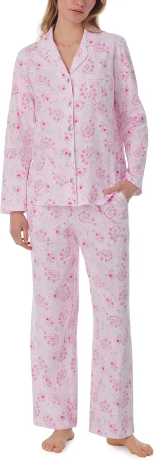 Carole Hochman Pajamas for Women 2 Piece Set - Cotton Knit Long Sleeve Button Down Pant PJ Set