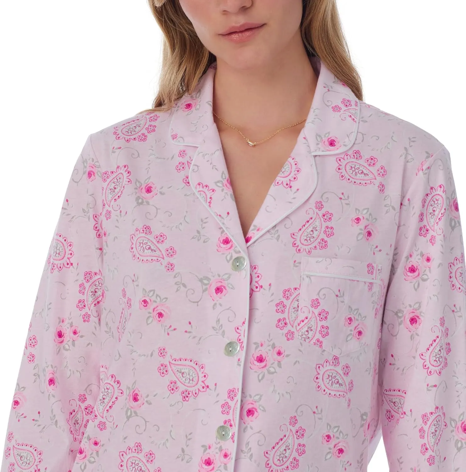 Carole Hochman Pajamas for Women 2 Piece Set - Cotton Knit Long Sleeve Button Down Pant PJ Set