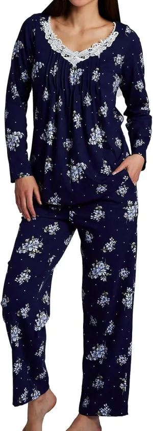 Carole Hochman Women's 100% Cotton Knit Navy Bouquet PJ Set, CH92668, Navy Bouquet Print, M