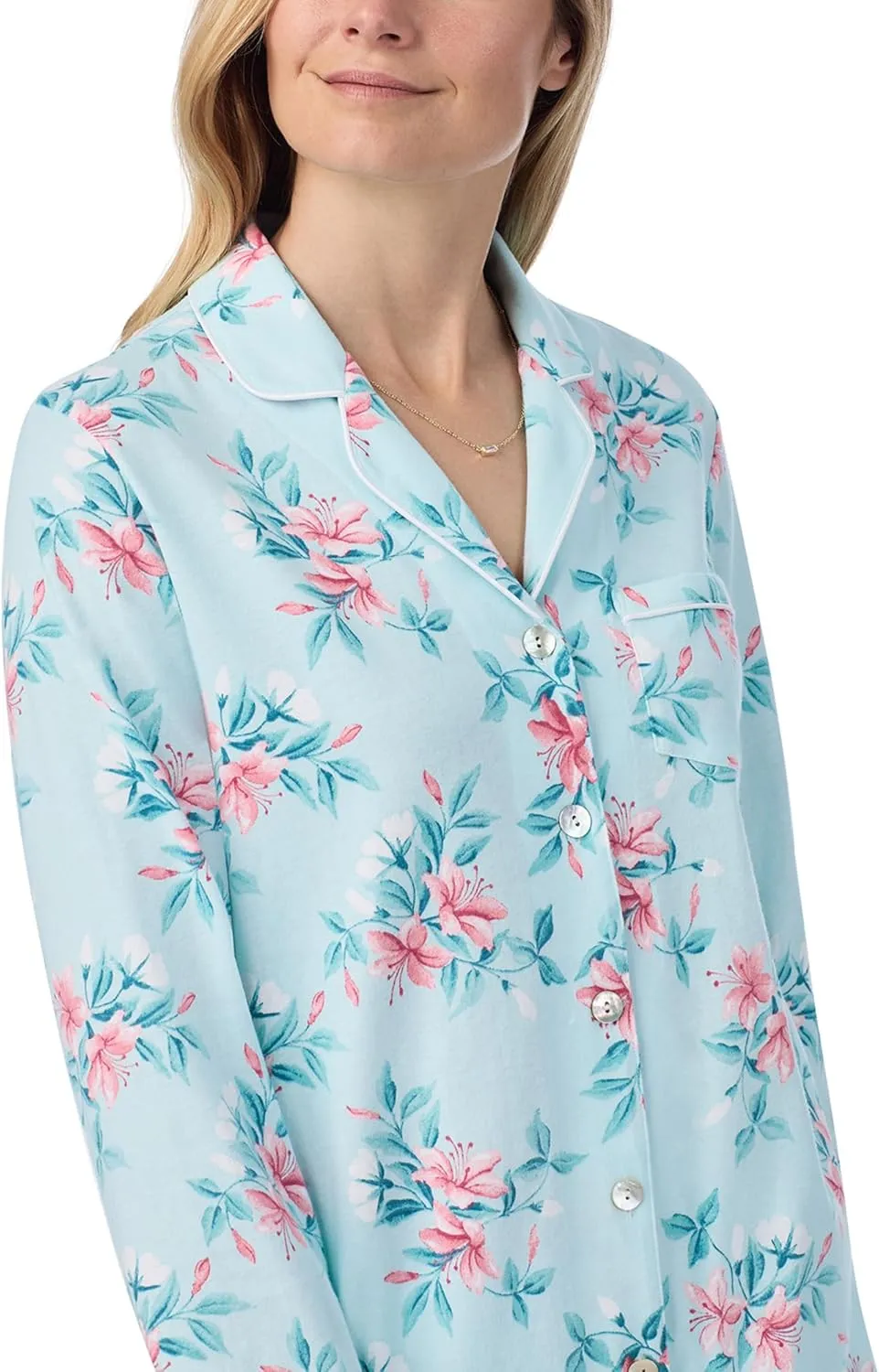 Carole Hochman Women's 2-Piece Cotton Pajama Set – Long Sleeve Notch Collar Top & Pant with Adjustable Waist, Pockets