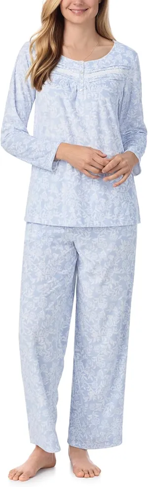 Carole Hochman Women's 2-Piece Fleece Pajama Set – Cozy Sleepwear with Elegant Lace Detail, Adjustable Waist, and Pockets