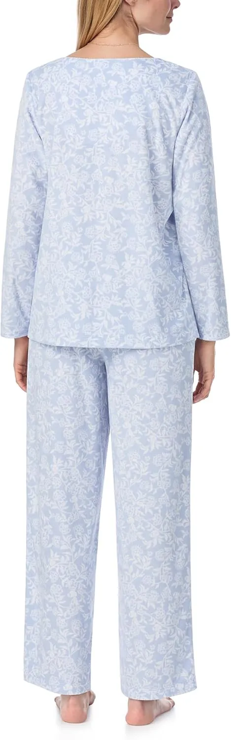 Carole Hochman Women's 2-Piece Fleece Pajama Set – Cozy Sleepwear with Elegant Lace Detail, Adjustable Waist, and Pockets