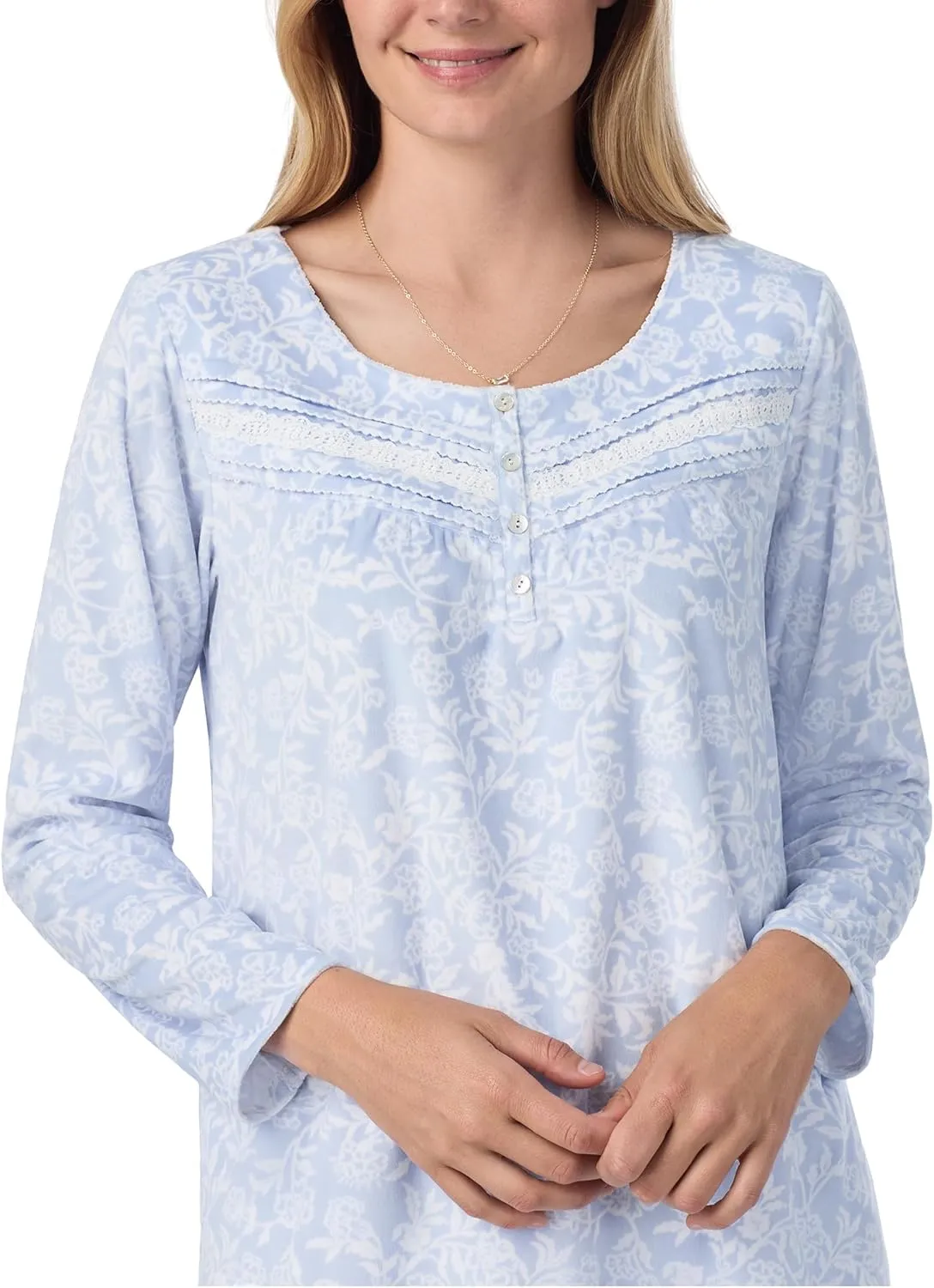 Carole Hochman Women's 2-Piece Fleece Pajama Set – Cozy Sleepwear with Elegant Lace Detail, Adjustable Waist, and Pockets