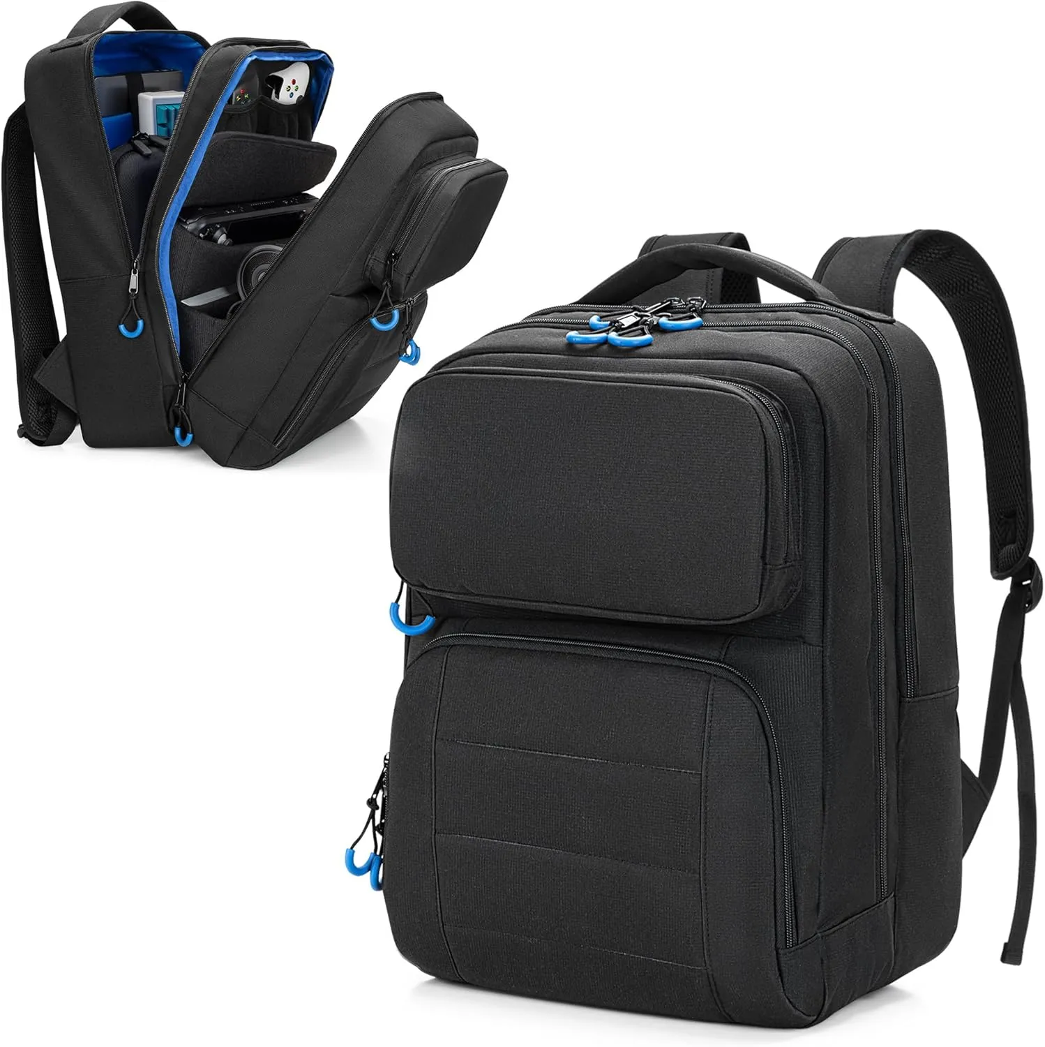 Carrying Backpack Compatible with Steam Deck, Travel Case Bag with Separate Game Cards Holder, Multi-Pockets For Game Headset, Docking Station, Controllers and More (Patent Design)
