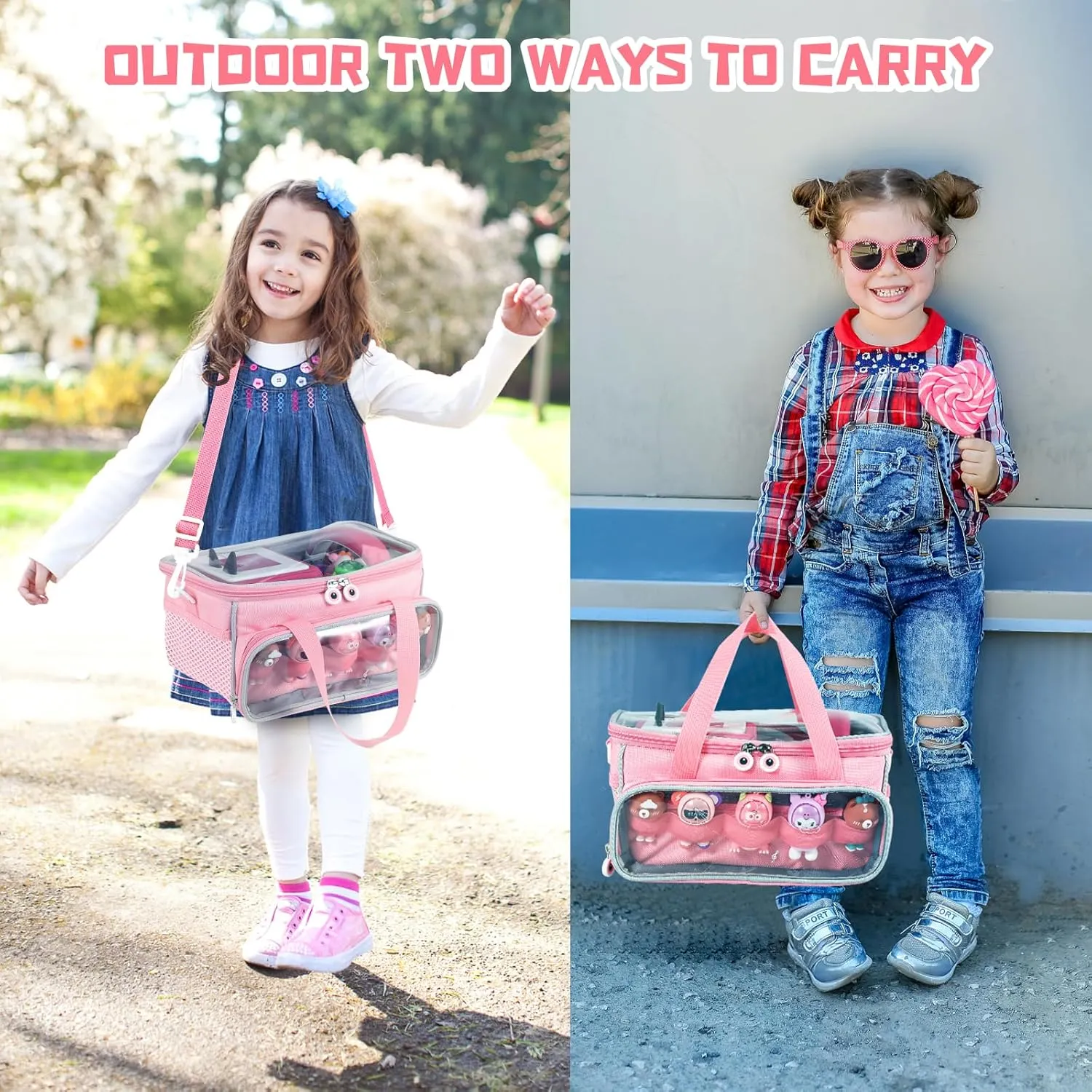 Carrying Case for Toniebox Starter Set and Figurines, Storage Carrier Bag for Tonie Characters with Shoulder Strap and Handle, Home Outdoor Hand Bag for Audio Player and Dolls (Pink)