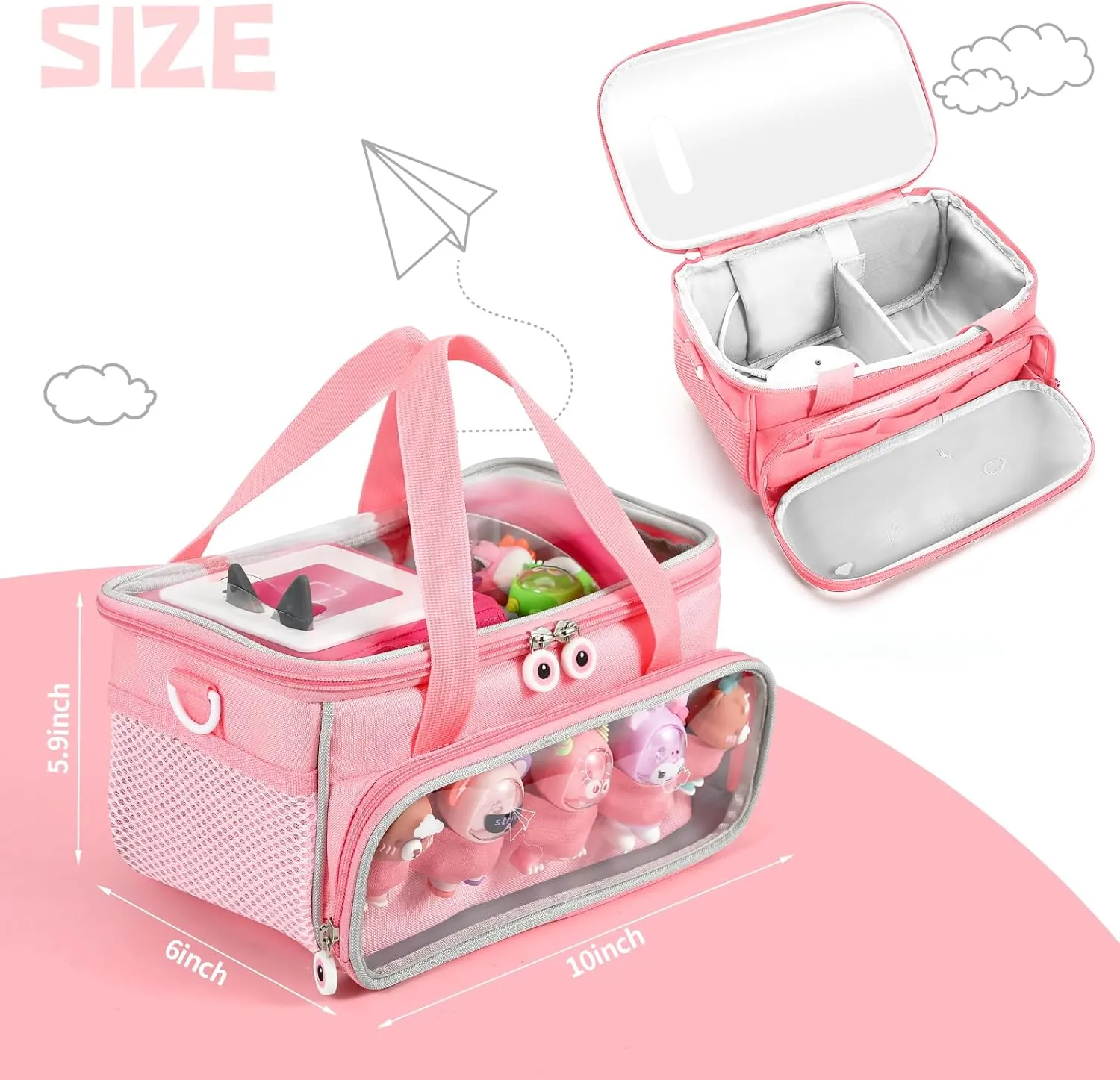 Carrying Case for Toniebox Starter Set and Figurines, Storage Carrier Bag for Tonie Characters with Shoulder Strap and Handle, Home Outdoor Hand Bag for Audio Player and Dolls (Pink)
